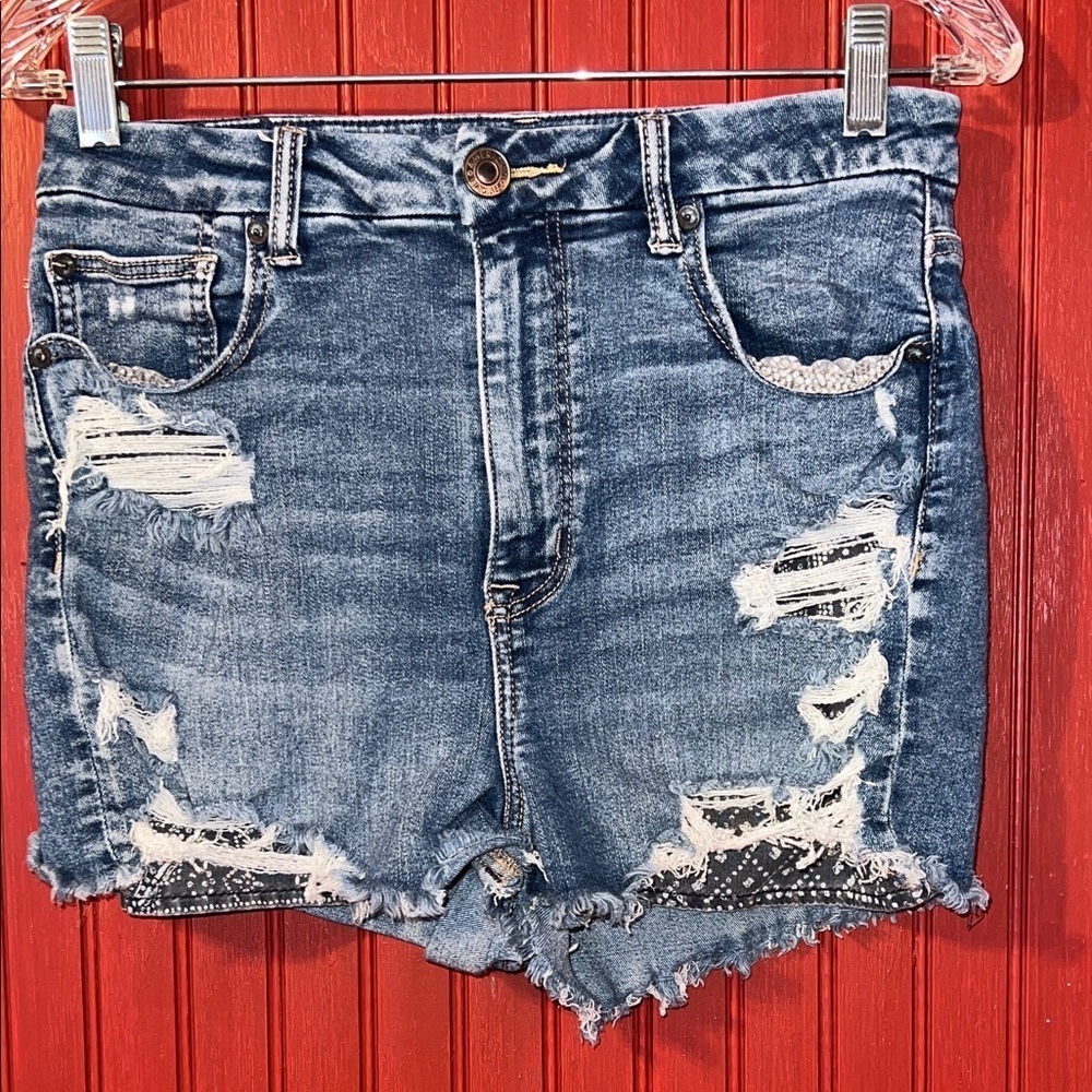 American Eagle Outfitters Blue Distressed Jean Shorts Curvy Hi-Rise 8